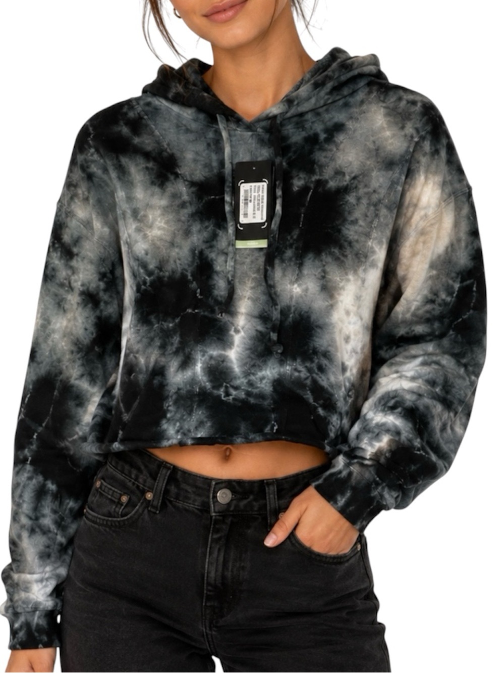 NUX Active Seams Great Hoodie Moonwalk Women's Cropped Sweatshirt Large New Blk